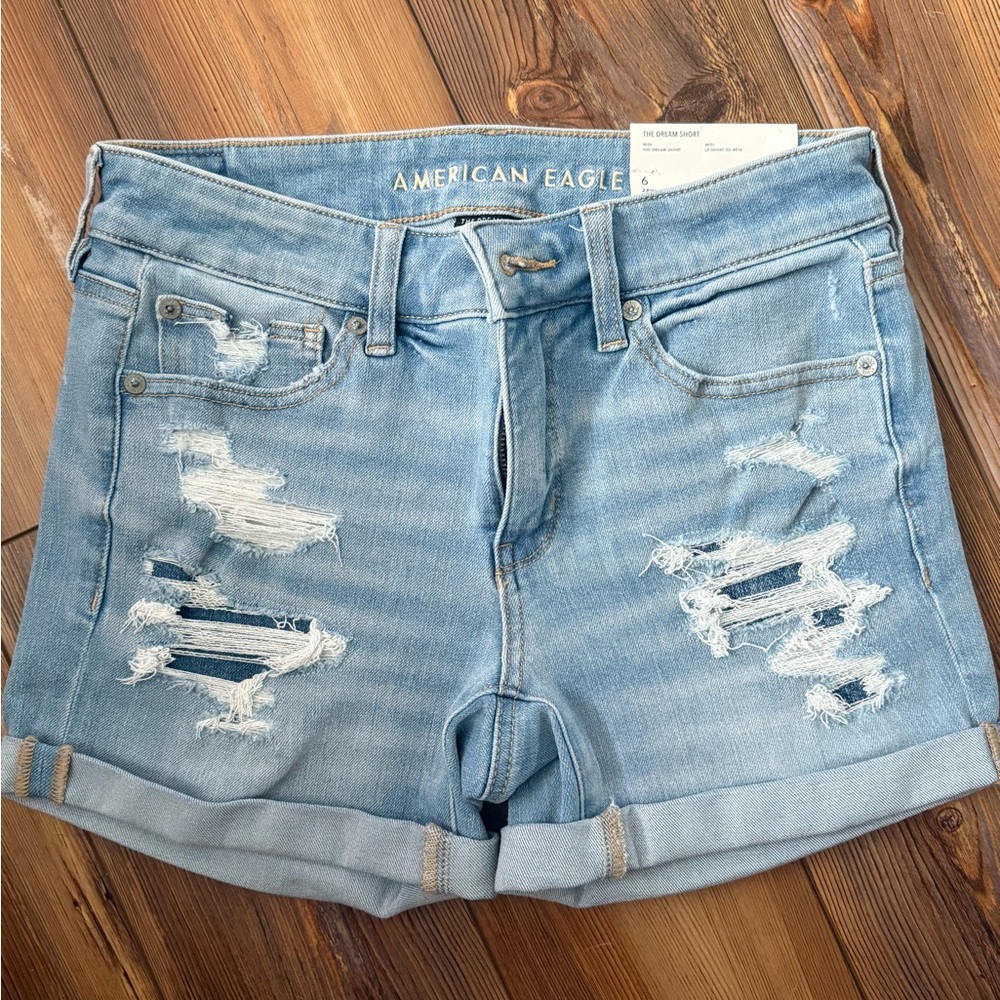 American Eagle Outfitters Light Blue Ripped Jean Shorts